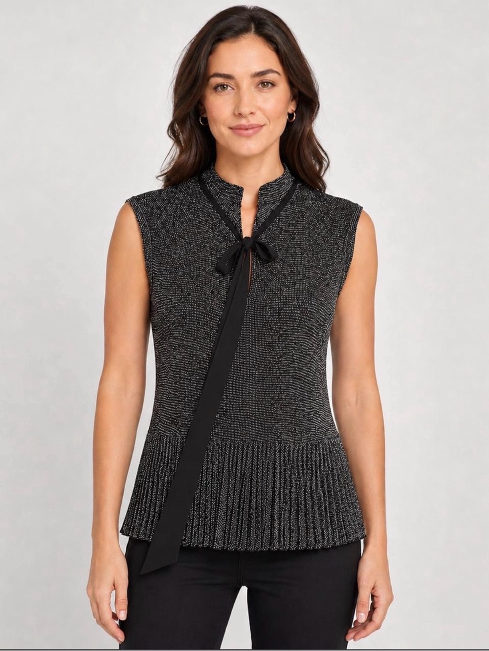 Dkny Black Tie-Neck Top